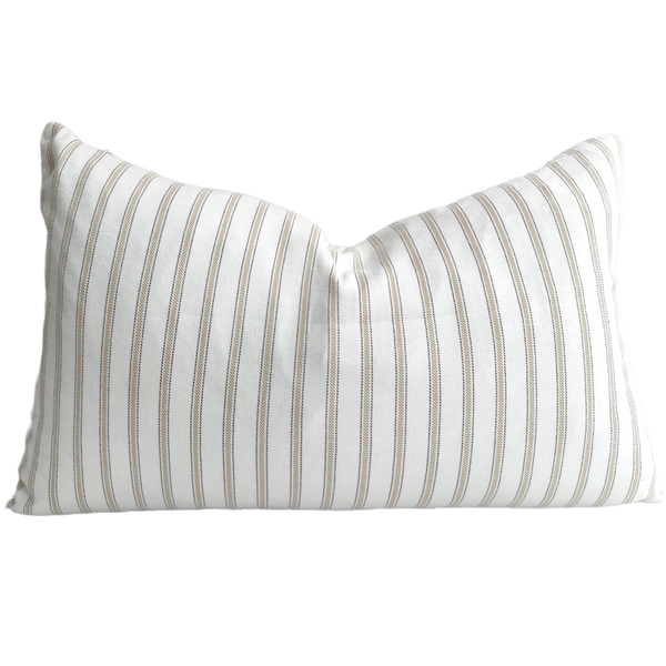 LUCCA Linen Cotton Cushion 40cmx60cm Lumbar - Quartz Sand & White Striped