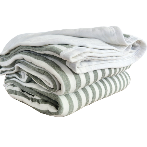 BACKORDER NOW *EARLY OF MAY* Cannes Cotton Quilted Bed Cover Massive Blanket 230x200cm - Sage Green Striped
