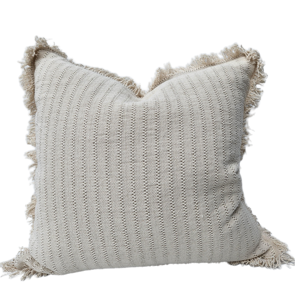 Camille Jacquard Heavyweight LInen Cotton Fringed Cushion 55cm Square Feather Filled