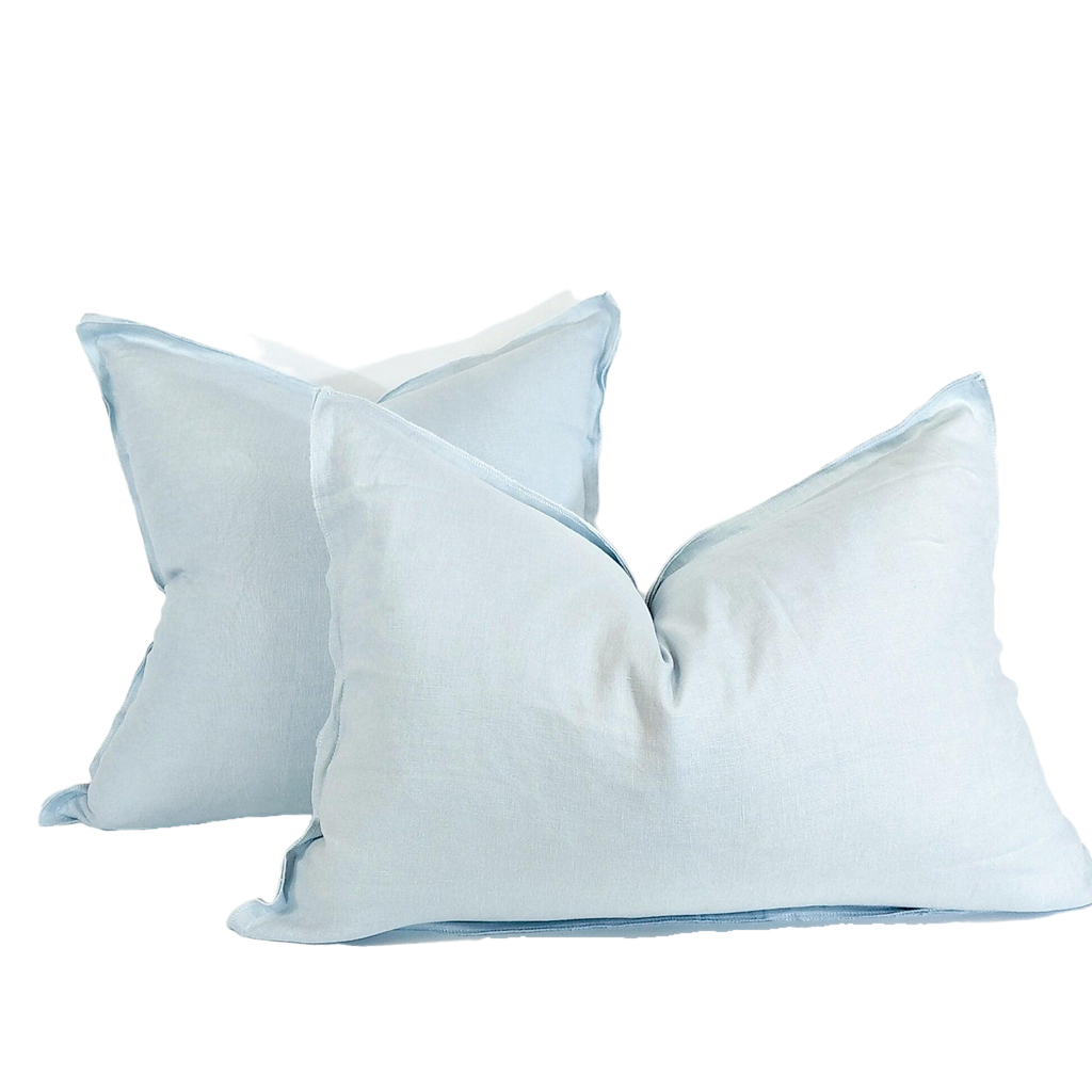 Provence Heavy Weight Pure French Linen Cushion in Two Sizes - Plush Feather Filled - Ice Blue