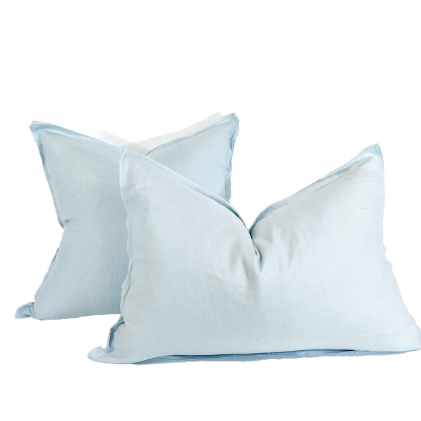 Provence Heavy Weight Pure French Linen Cushion in Two Sizes - Plush Feather Filled - Ice Blue