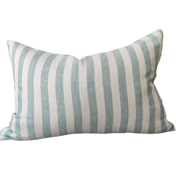 Massa Heavyweight French Linen Yarn Dyed Cushion 40x60cm - Sage Green Striped