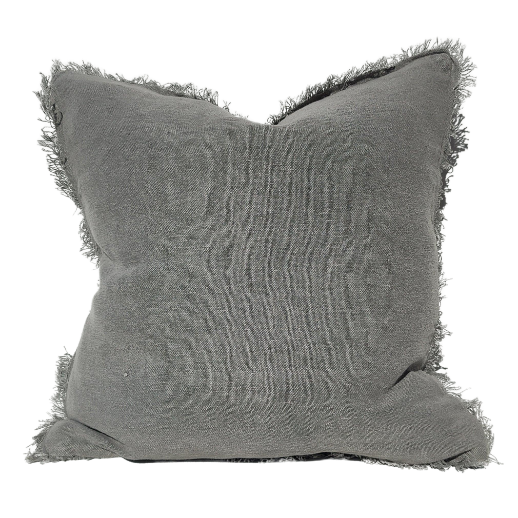 Matera Stonewashed Heavy Weight French Linen Cushion Feather Filled 50cm - Smoke Grey