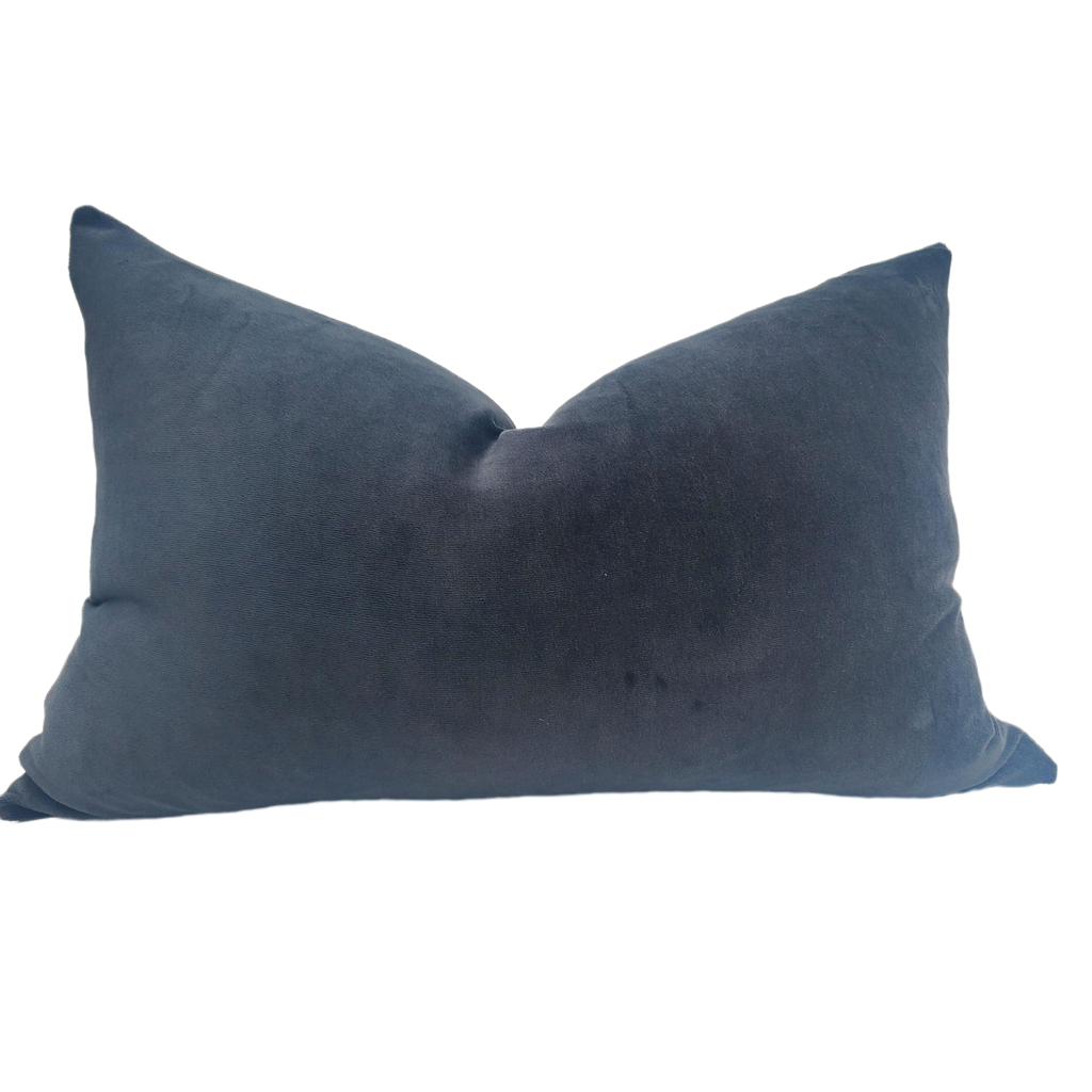 Fontainebleau Cotton Velvet & French Linen Two Sided Feather Filled Cushion 40cmx60cm Lumbar- Black Swan