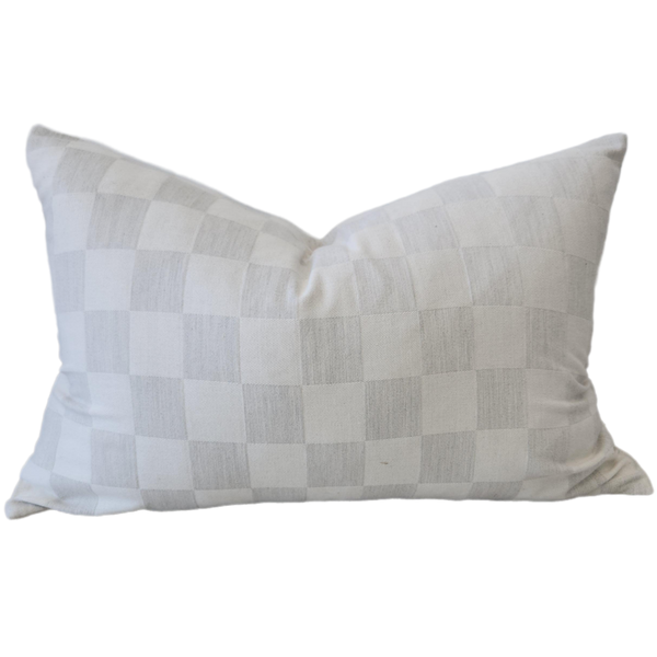 Colmar Check Jacquard Linen Cushion 40x60cm Lumbar - Grey