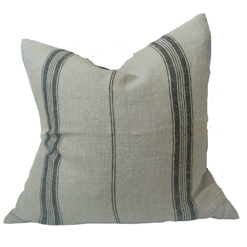 Campbell Heavy Weight Earthiness French Linen Striped Cushion Feather Filled 55cmx55cm