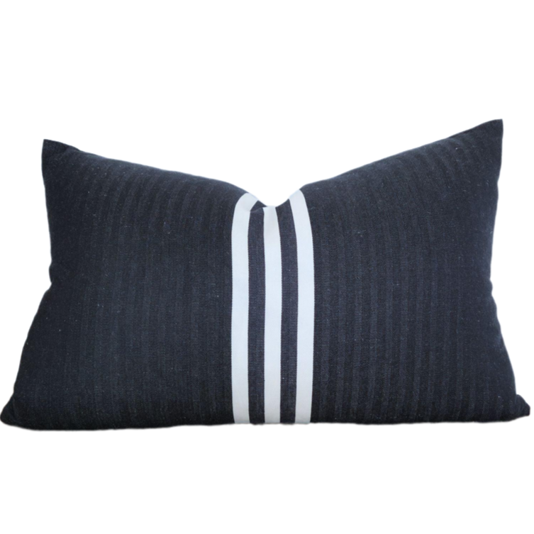 Kuta Herringbone Linen Cotton Cushion 40x60cm - White Striped