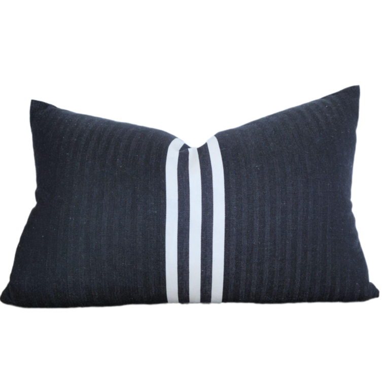 Kuta Herringbone Linen Cotton Cushion Feather Filled 40x60cm - White Striped