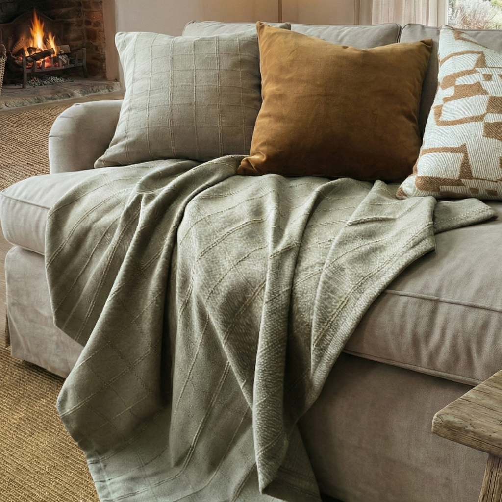 Greta Massive Throw 150x220cm - Grid | Sage Green