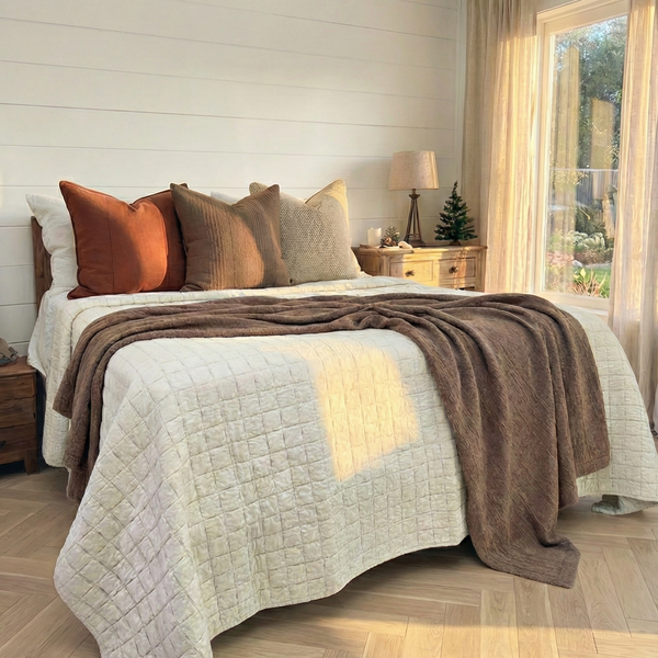 RESTOCK MID JANUARY | Lagoon Linen Cotton Quilted Bed Cover Massive Blanket Coverlet 230cm x 250cm - Natural