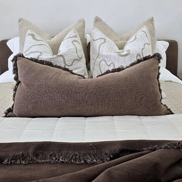 Champêtre Heavy Weight French Linen Cushion 40x90cm Long Lumbar - Light Chocolate Brown