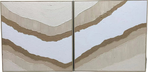 H066 Two Oak Framed Full Hand Painted Artworks 100 cm x 100 cm