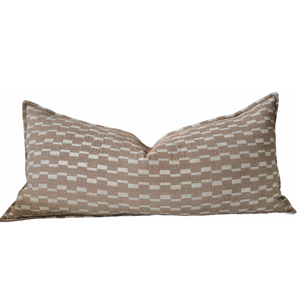 Mosaic Jacquard Linen Cotton Cushion 40x90cm Long Lumbar - Mocha Mousse | Off White