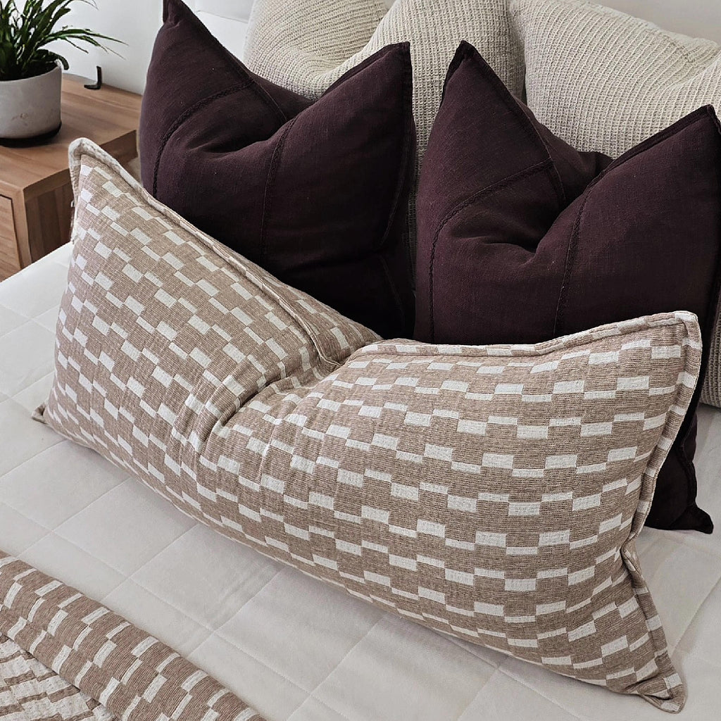 Mosaic Jacquard Linen Cotton Cushion 40x90cm Long Lumbar - Mocha Mousse | Off White