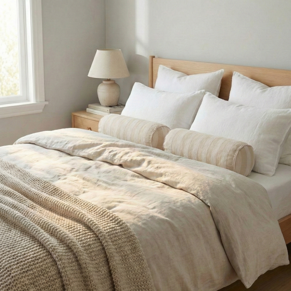 Rowyn Cushion Bolster 60cm Length - Natural | White Striped