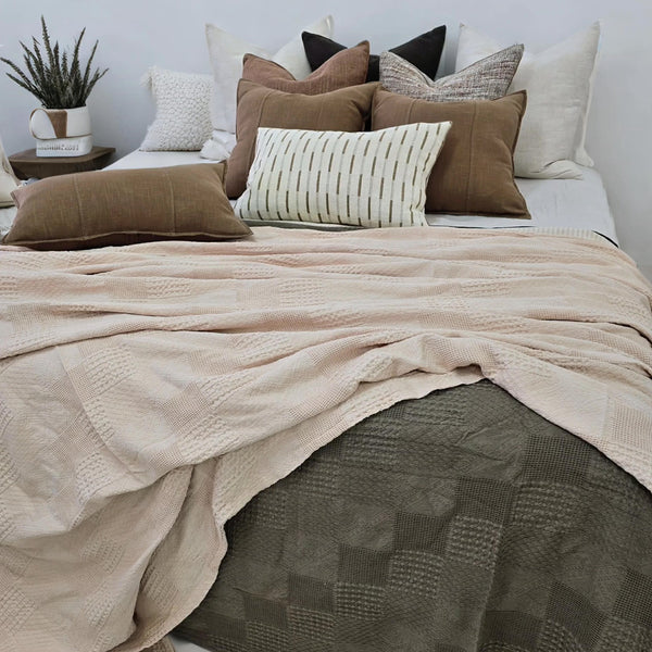 Piper Waffle 100% Cotton Bedcover Massive Throw 200x230cm - Vanilla Cream
