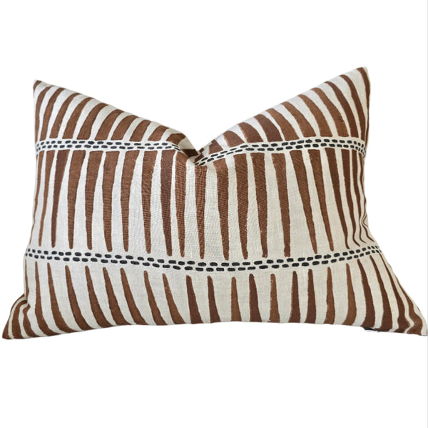 Tribal Artisan Block Printed Heavy Weight Pure French Linen Cushion 40x60cm Lumbar - Mocha Mousse | Dark Brown Dotted