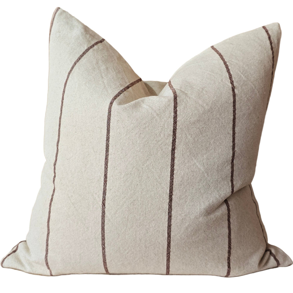 Irish Striped Rustic Linen Cotton Cushion 55cm Square - Brown