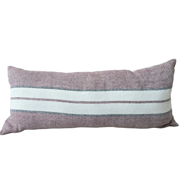 LUMERE Yarn-Dyed Linen Cushion 40x90cm Long Lumbar - Dusty Mauve | Charcoal | Off White
