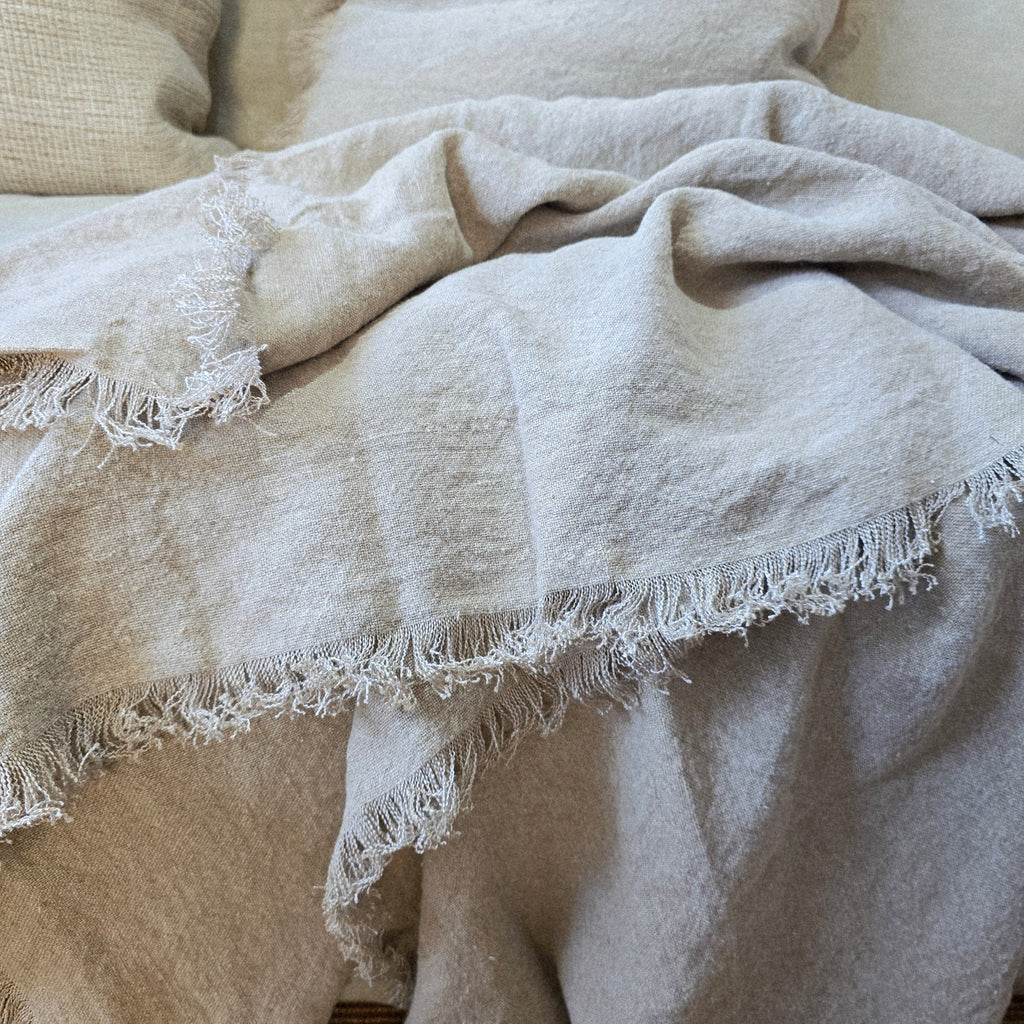 Riviera Heavy Weight Texture French Linen Fringed Edge Massive Throw Bedcover 140cm x 230cm- Natural