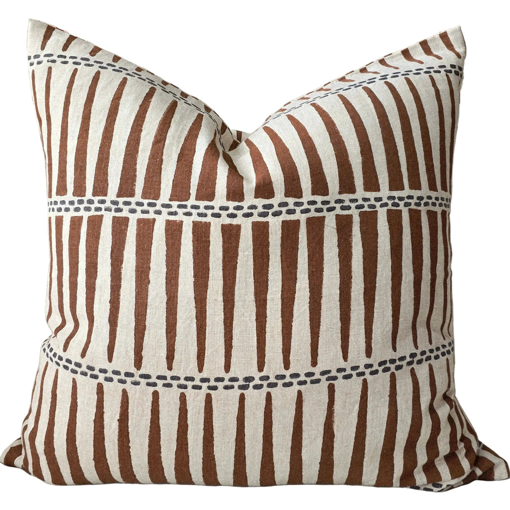 Tribal Artisan Block Printed Heavy Weight Pure French Linen Cushion 55cm Square - Mocha Mousse | Dark Brown Dotted