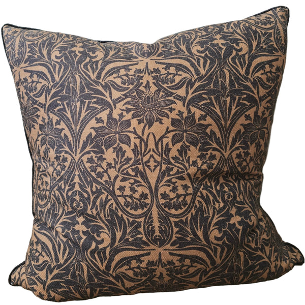 Midnight Flora Tapestry Cushion 55cm Square - Warm Tan | Dark Charcoal
