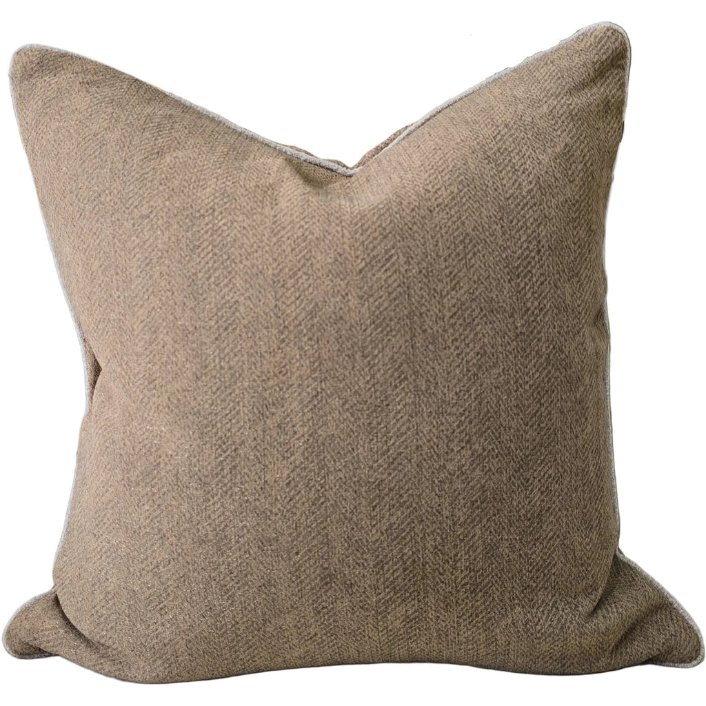 Hailey Linen Chenille Cushion 55cm Square - Camel Brown with Natural Piping