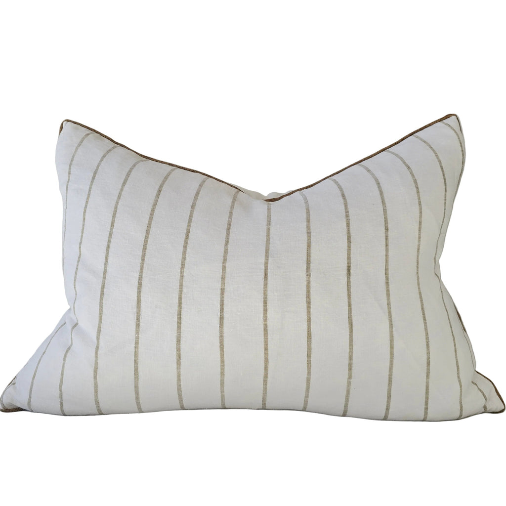 Arden Linen Cotton Cushion 40x60cm Lumbar - Khaki Wide Stripe