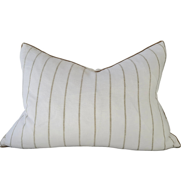 Arden Linen Cotton Cushion 40x60cm Lumbar - Khaki Wide Stripe