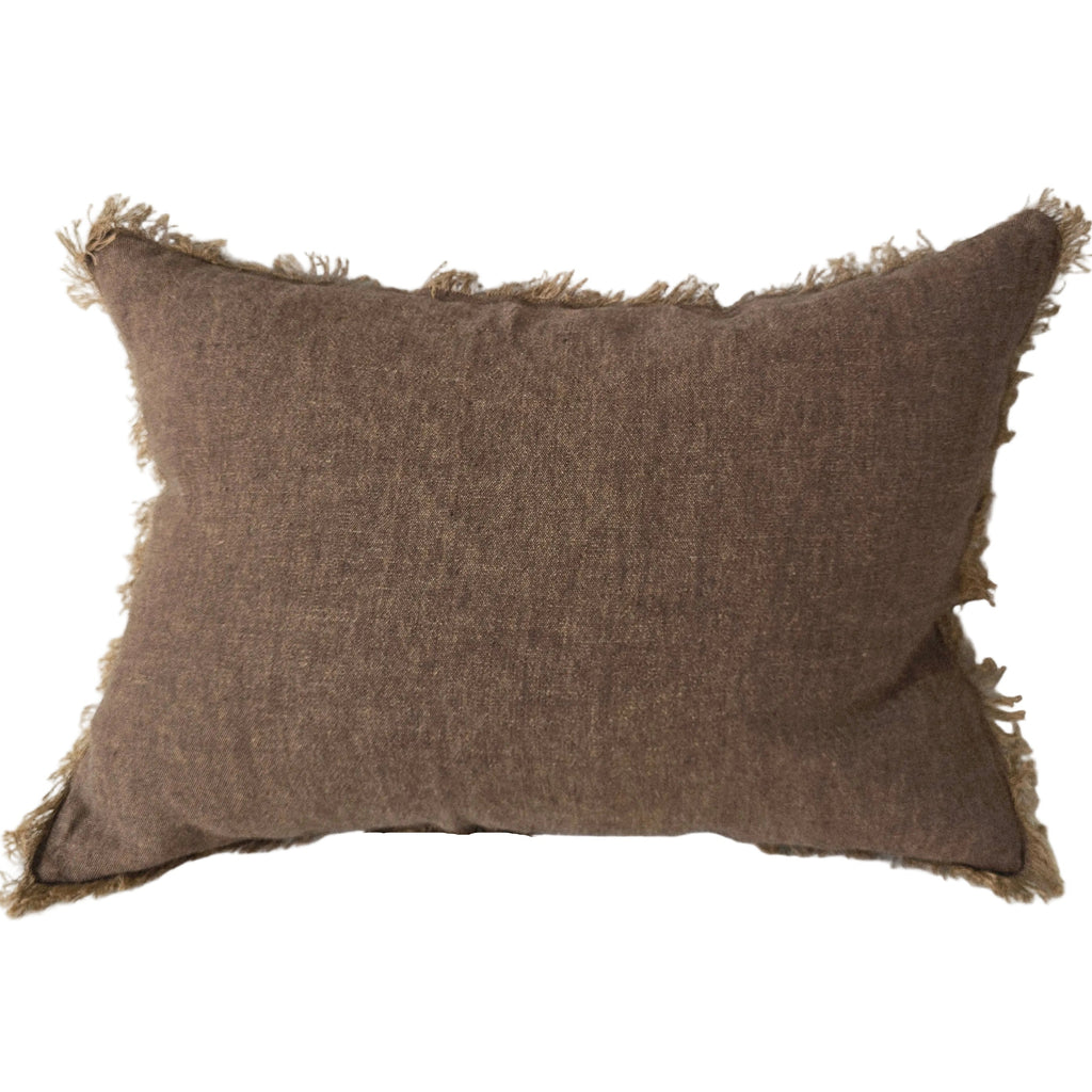 Della Heavyweight Pure Linen Cushion 40x60cm Lumbar - Rust Dark Mocha Fringe