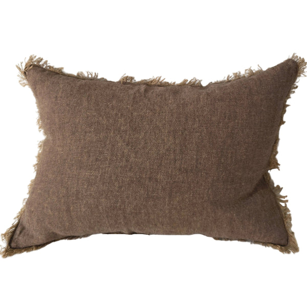 Della Heavyweight Pure Linen Cushion 40x60cm Lumbar - Rust Dark Mocha Fringe