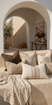The Anchor Heavyweight Linen Cushion 55cm Square - Natural | Charcoal Grey Stripe