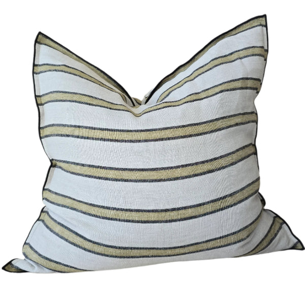 Lola Pure Linen Cushion 55cm Square - Olive Green & Black Striped | Slate Base
