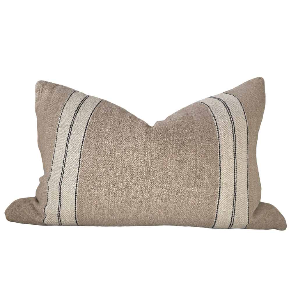The Anchor Heavyweight Linen Cushion 40x60cm Lumbar - Natural | Dark Charcoal Stripe