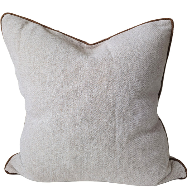 Hailey Linen Chenille Cushion 55cm Square - Natural with Terracotta Piping