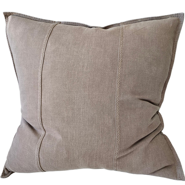 PREORDER JANUARY 2026 DROP | Eveleigh Stonewashed Linen Cotton Cushion 55cm Square - Cinnamon | Embroidery Double Striped