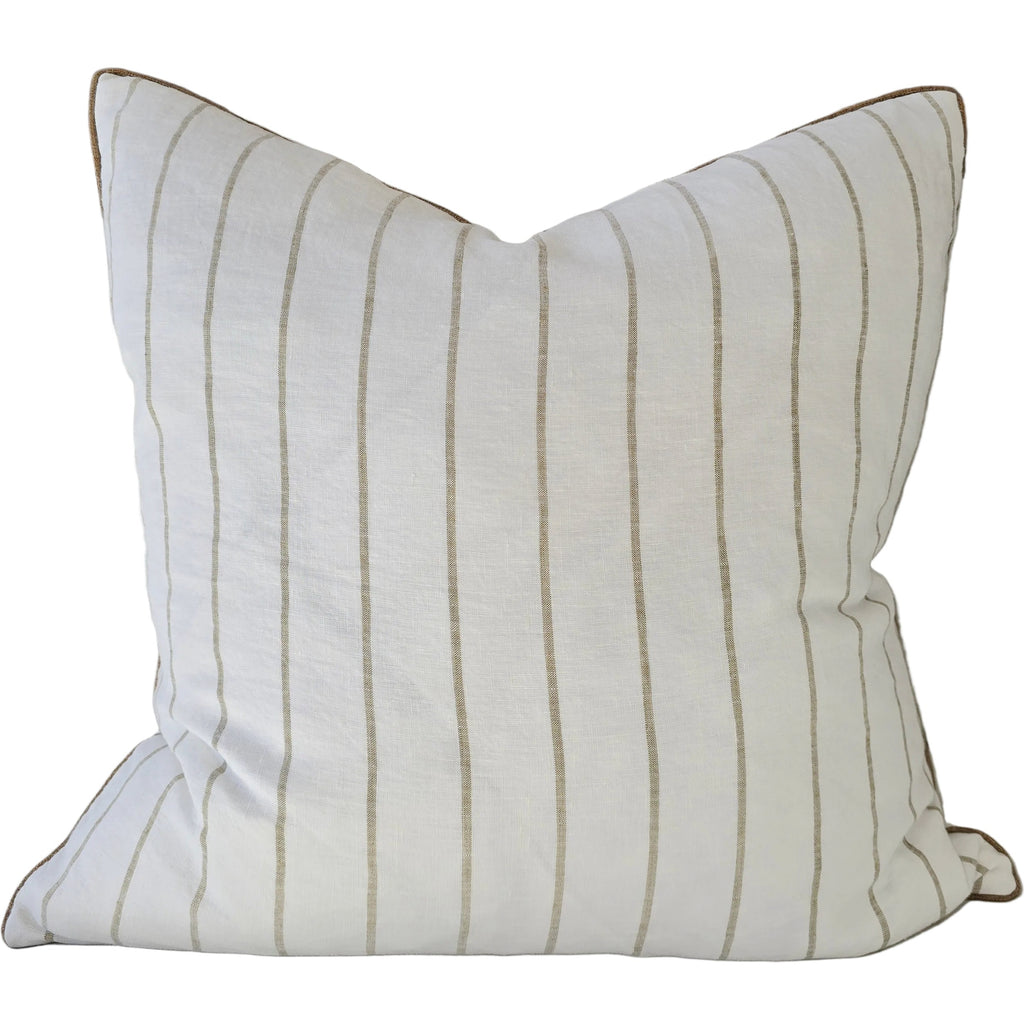 Arden Linen Cotton Cushion 55cm Square - Khaki Wide Stripe