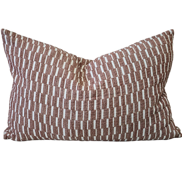 Mosaic Jacquard Linen Cotton Cushion 40x60cm Lumbar - Reddish Brown | Off White