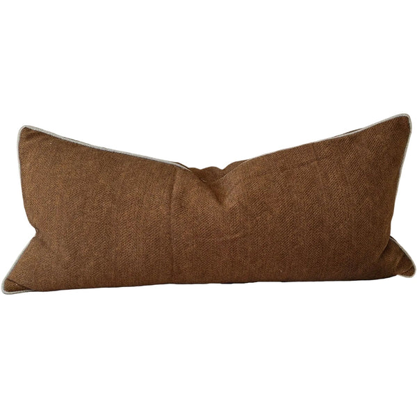 Hailey Linen Chenille Cushion 40x90cm Long Lumbar - Terracotta with Natural Piping