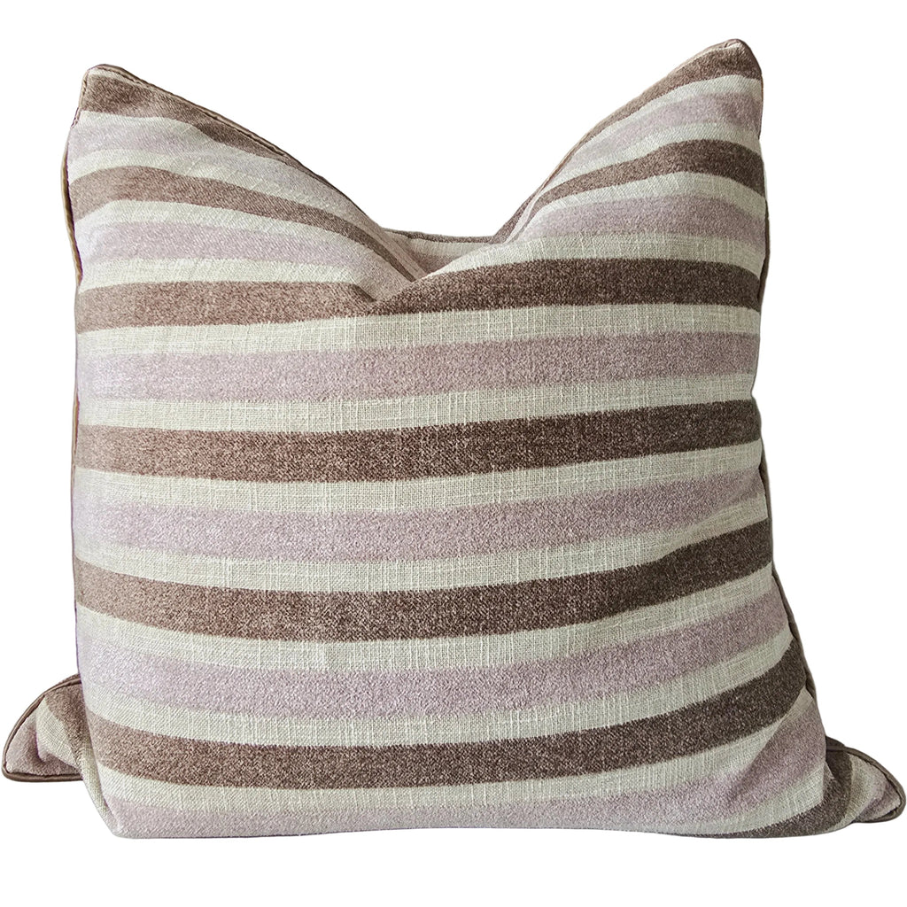 Maeve Cushion 55cm Square - Chocolate Brown | Soft Mauve Lavender Stripe