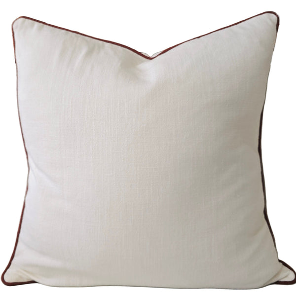 Reine Heavyweight Linen Cushion 55cm Square - White | Merlot Red Border