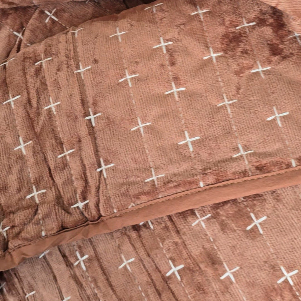 Sardinia Cross Stitched Velvet Bedspread Coverlet Set 230cm x 245cm + 2 Pillowcases | Terracotta Rust Red