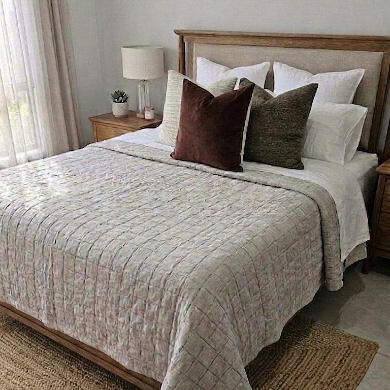 Lagoon Linen Cotton Quilted Bed Cover Massive Blanket Coverlet 230cm x 250cm - Grey Beige