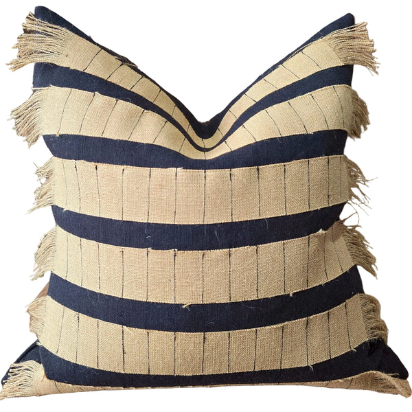 Nomad Jute Linen Rustic Cushion 55cm Square - Jute Frayed | Black