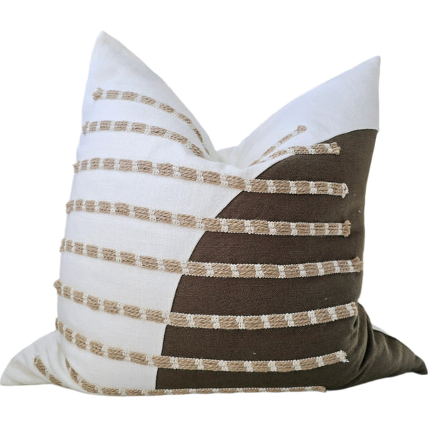 Maya Embroidery Linen Cushion 55cm Square - Jute | White | Army Green