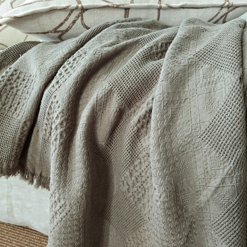 Piper Waffle 100% Cotton Throw 140x190cm - Dark Khaki Green