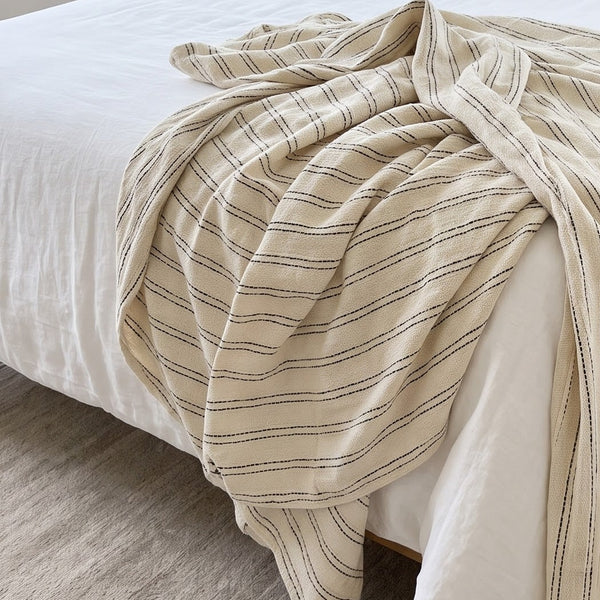 Atlas Massive Throw Bedcover 150cm x 230cm - Beige | Black Stripe