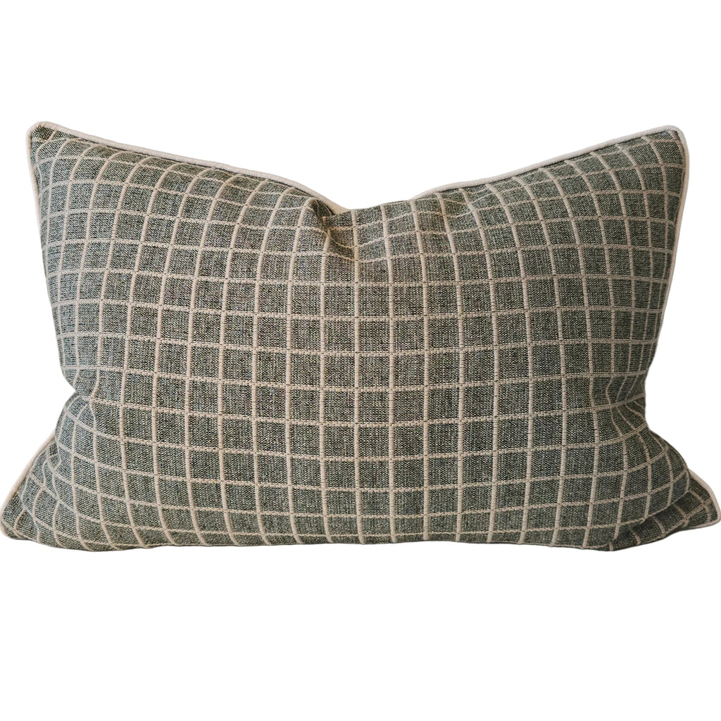 Summer Solace Cushion 40x60cm Lumbar - Dark Sage | Ivory Grid
