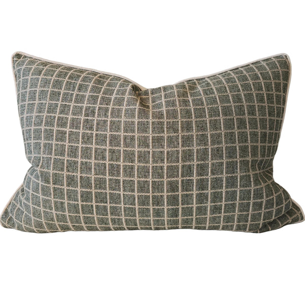 Summer Solace Cushion 40x60cm Lumbar - Dark Sage | Ivory Grid