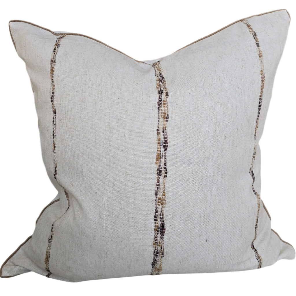 Serene Cushion 55cm Square - Earthy Brown Striped | Cream White